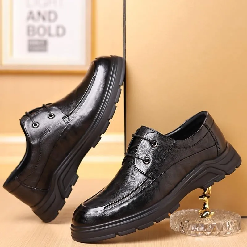 Mens Oxfords Casual Business Round Toe Non-Slip Platform Comfortable Block Heel for Driving Daily Work Office