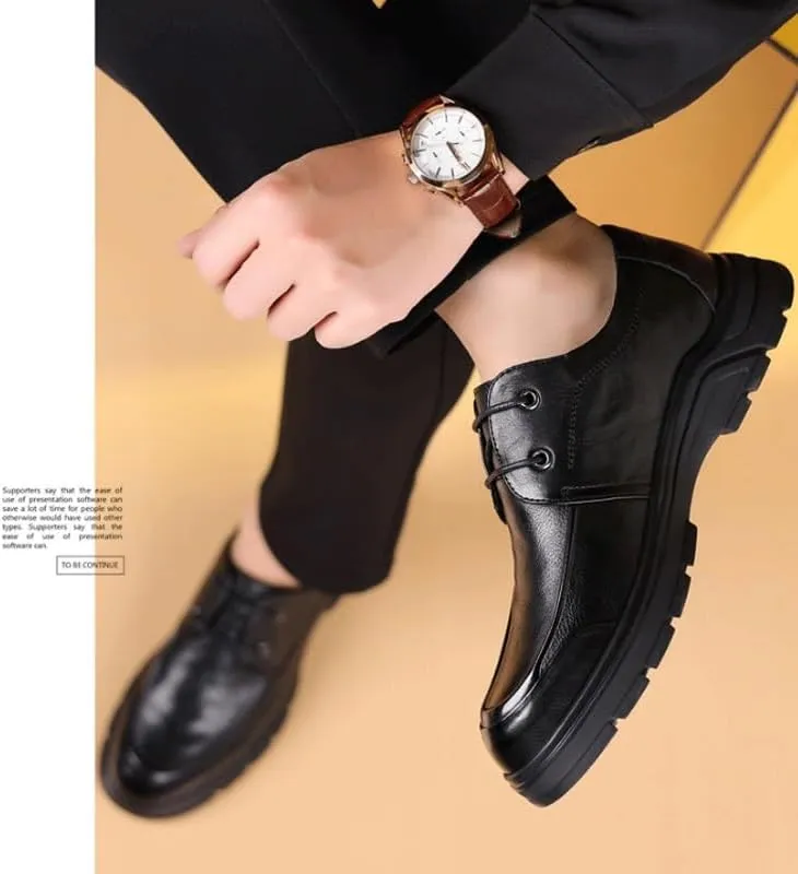 Mens Oxfords Casual Business Round Toe Non-Slip Platform Comfortable Block Heel for Driving Daily Work Office