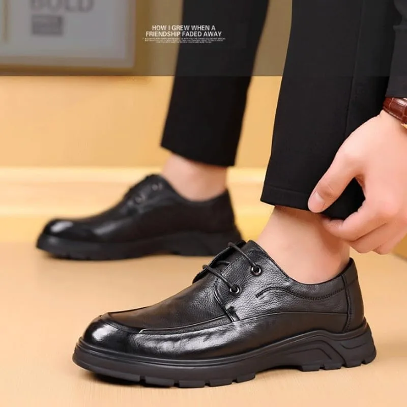 Mens Oxfords Casual Business Round Toe Non-Slip Platform Comfortable Block Heel for Driving Daily Work Office