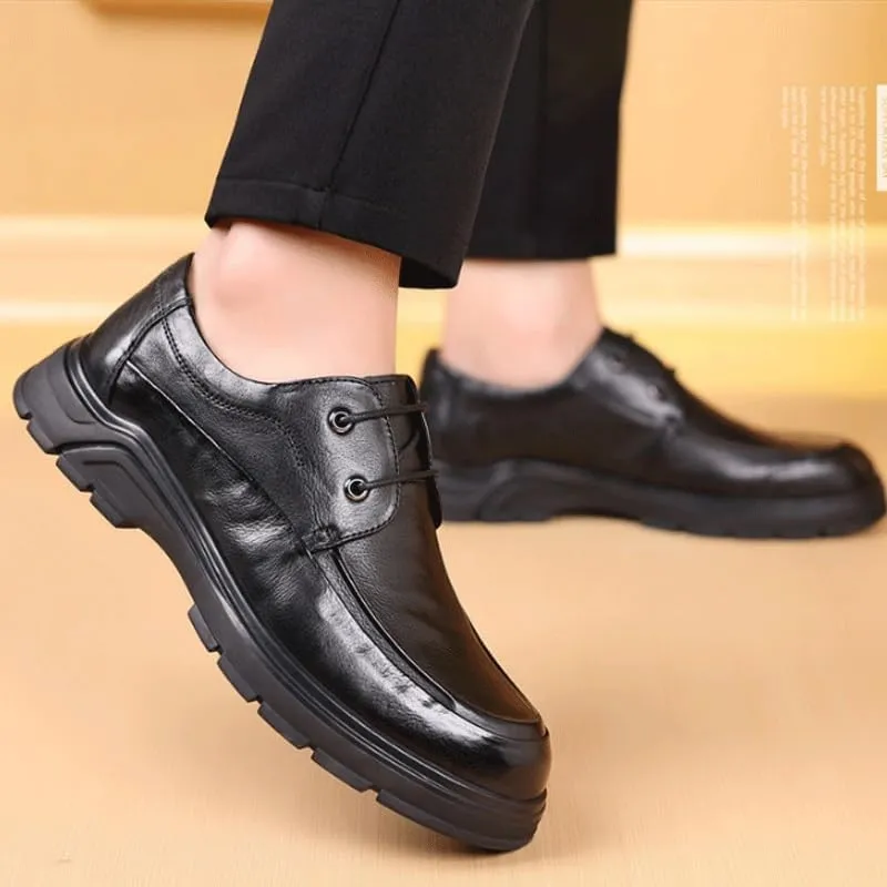 Mens Oxfords Casual Business Round Toe Non-Slip Platform Comfortable Block Heel for Driving Daily Work Office