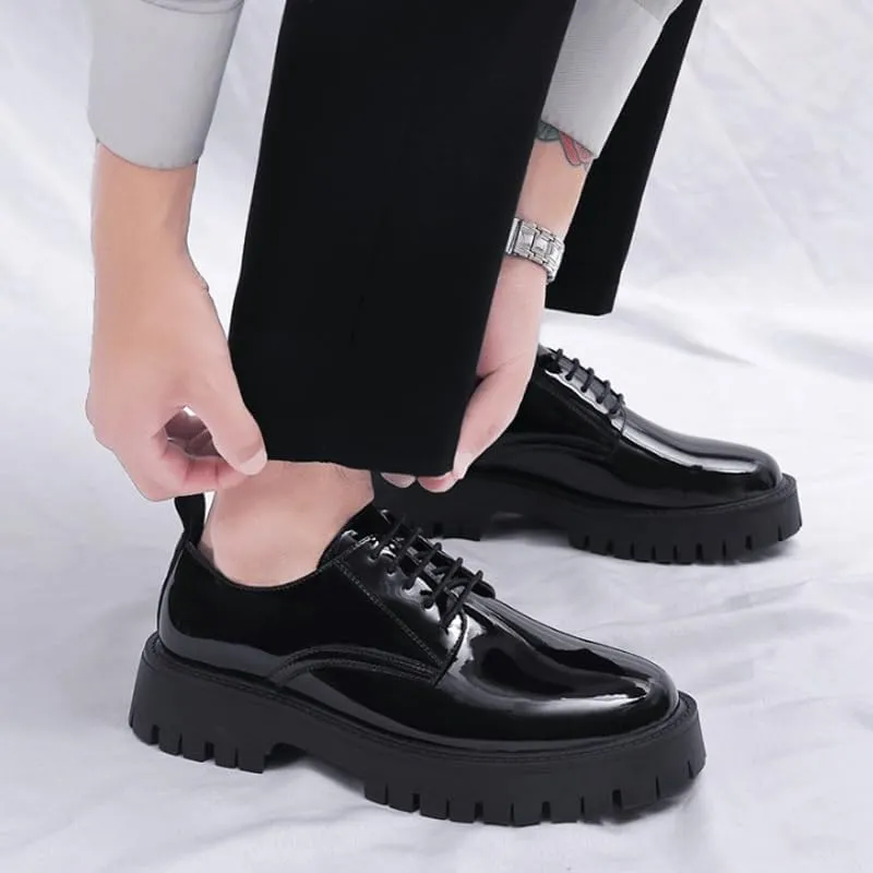 Mens Oxfords Shiny Patent Leather Lace Up Casual Prom Party Shoes for Wedding Evening Uniform Party Office Dress Shoes