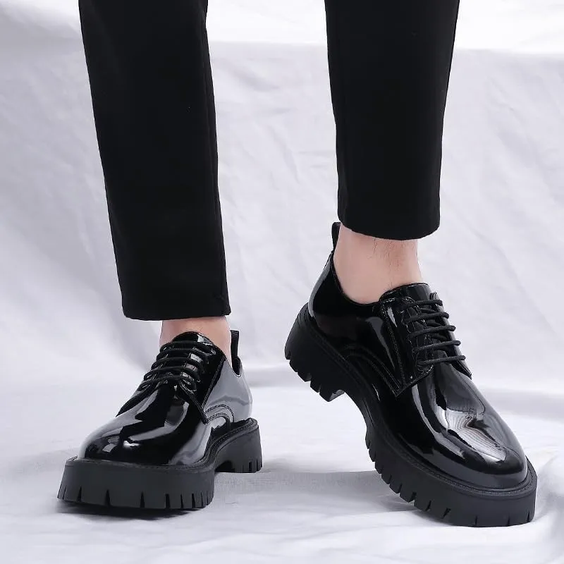 Mens Oxfords Shiny Patent Leather Lace Up Casual Prom Party Shoes for Wedding Evening Uniform Party Office Dress Shoes