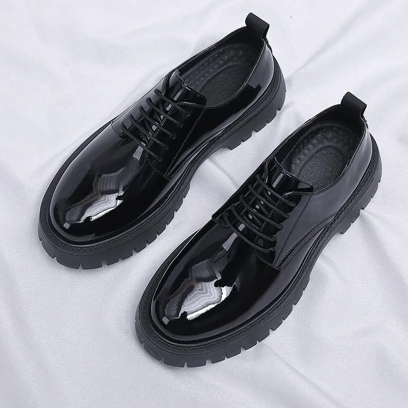 Mens Oxfords Shiny Patent Leather Lace Up Casual Prom Party Shoes for Wedding Evening Uniform Party Office Dress Shoes