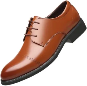 Men's Patent Leather Dress Shoes Non-Slip Softsole Walking Derby Shoes Mens Fashion Classic Pointed Toe Lace Up Low Leather Oxford Shoes(Brown,8)