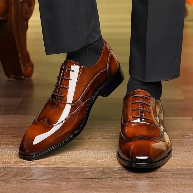 Men's Patent Leather Formal Business Oxford Dress Shoes for Driving Walking Wedding Outdoor Indoor Size