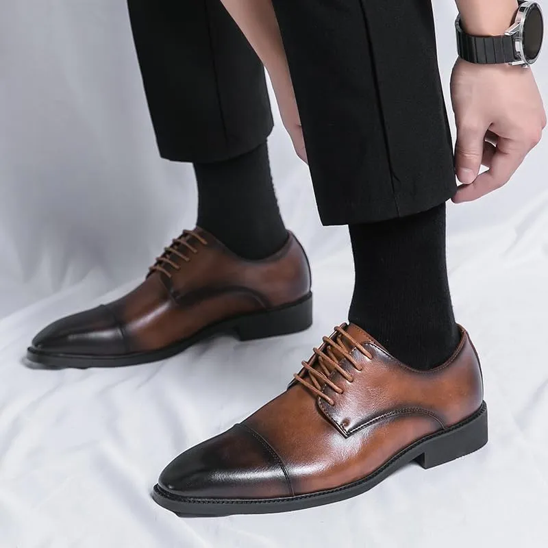 Men's Patent Leather Oxford Shoes Comfortable Classic Pointed Toe Tuxedo Dress Shoes Breathable Leather Wingtip Brogue Shoes for Men(Brown,10)