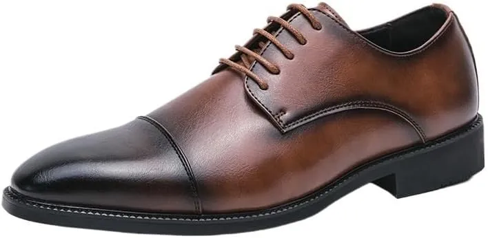 Men's Patent Leather Oxford Shoes Comfortable Classic Pointed Toe Tuxedo Dress Shoes Breathable Leather Wingtip Brogue Shoes for Men(Brown,10)