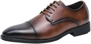 Men's Patent Leather Oxford Shoes Comfortable Classic Pointed Toe Tuxedo Dress Shoes Breathable Leather Wingtip Brogue Shoes for Men(Brown,10)