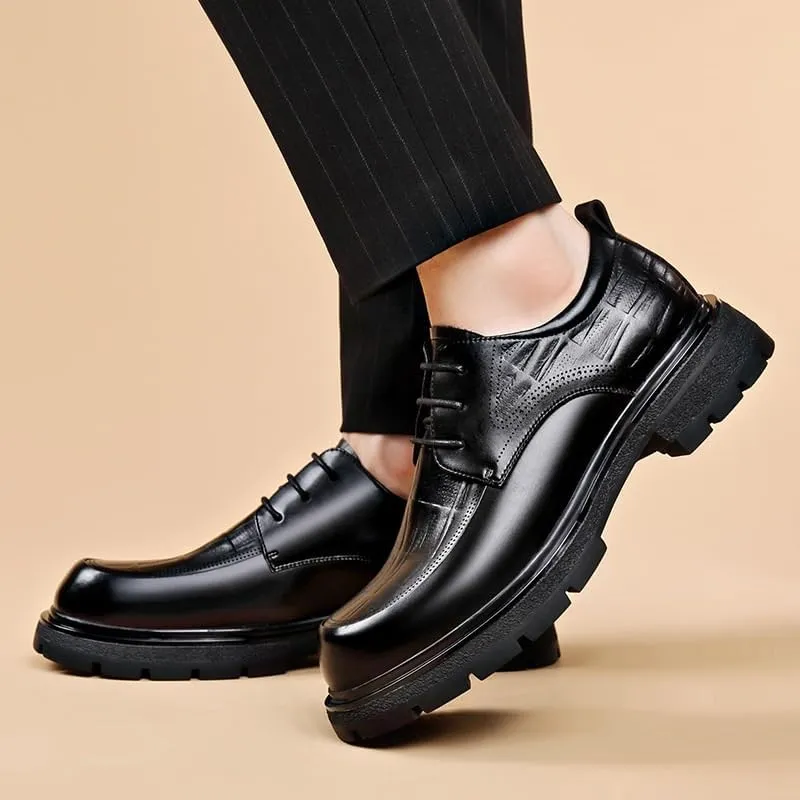 Men's Platform Dress Shoes Men's Genuine Leather Low Oxford for Business Work & Daily