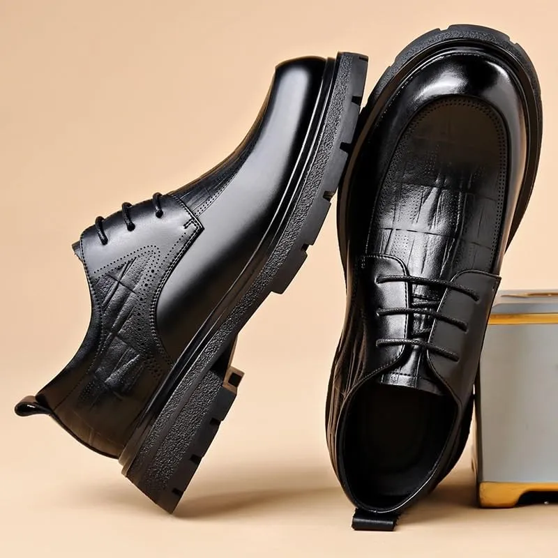 Men's Platform Dress Shoes Men's Genuine Leather Low Oxford for Business Work & Daily