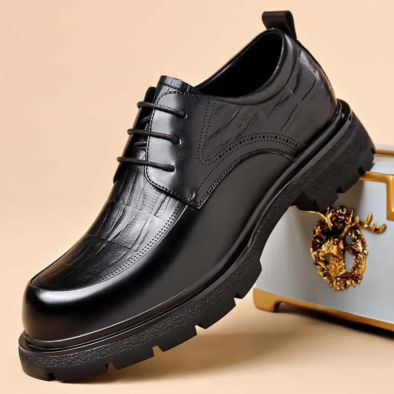 Men's Platform Dress Shoes Men's Genuine Leather Low Oxford for Business Work & Daily