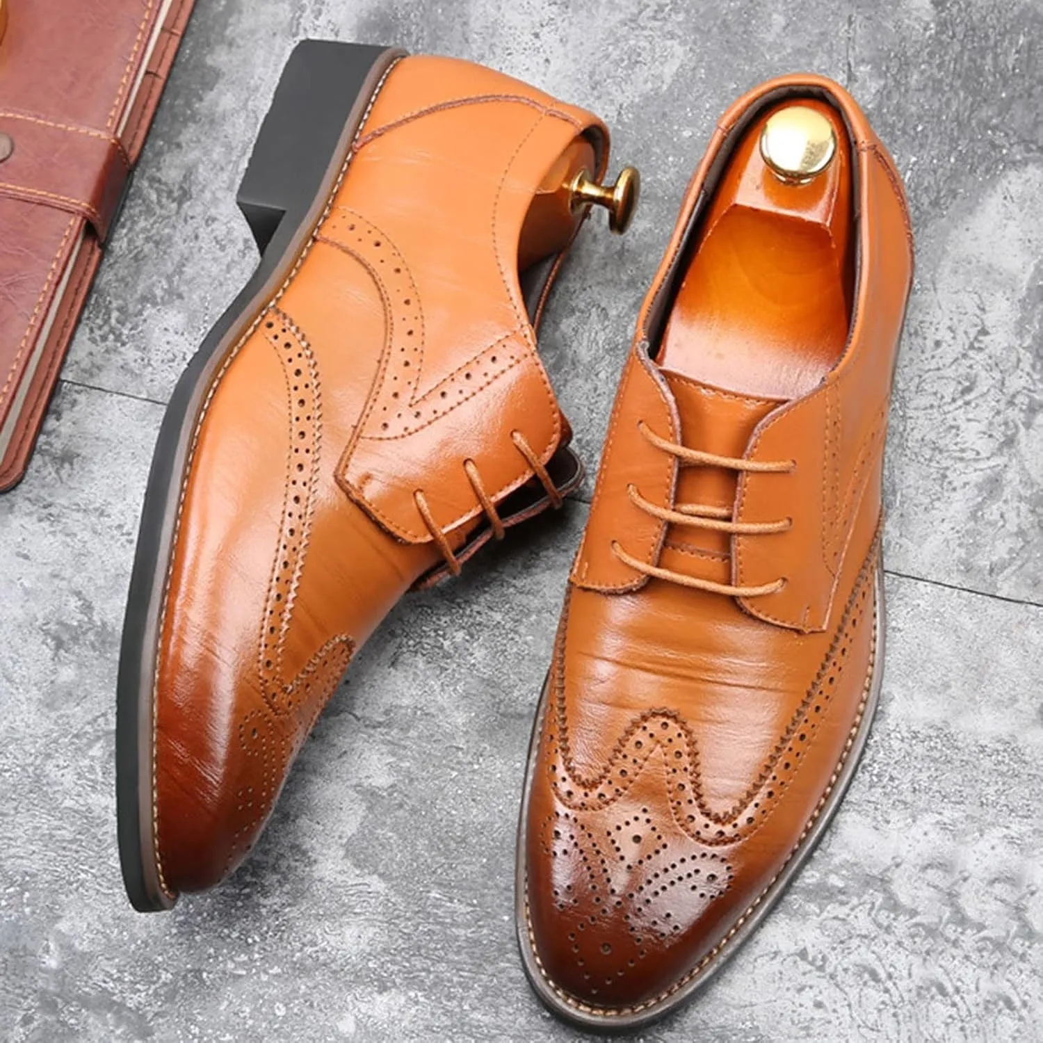Mens Premium Leather Dress Shoes Comfort Business Classical Style Men's Breathable Hollow Business Casual Pointed Shoes Men's Handmade Dress Shoes Oxford Formal Leather