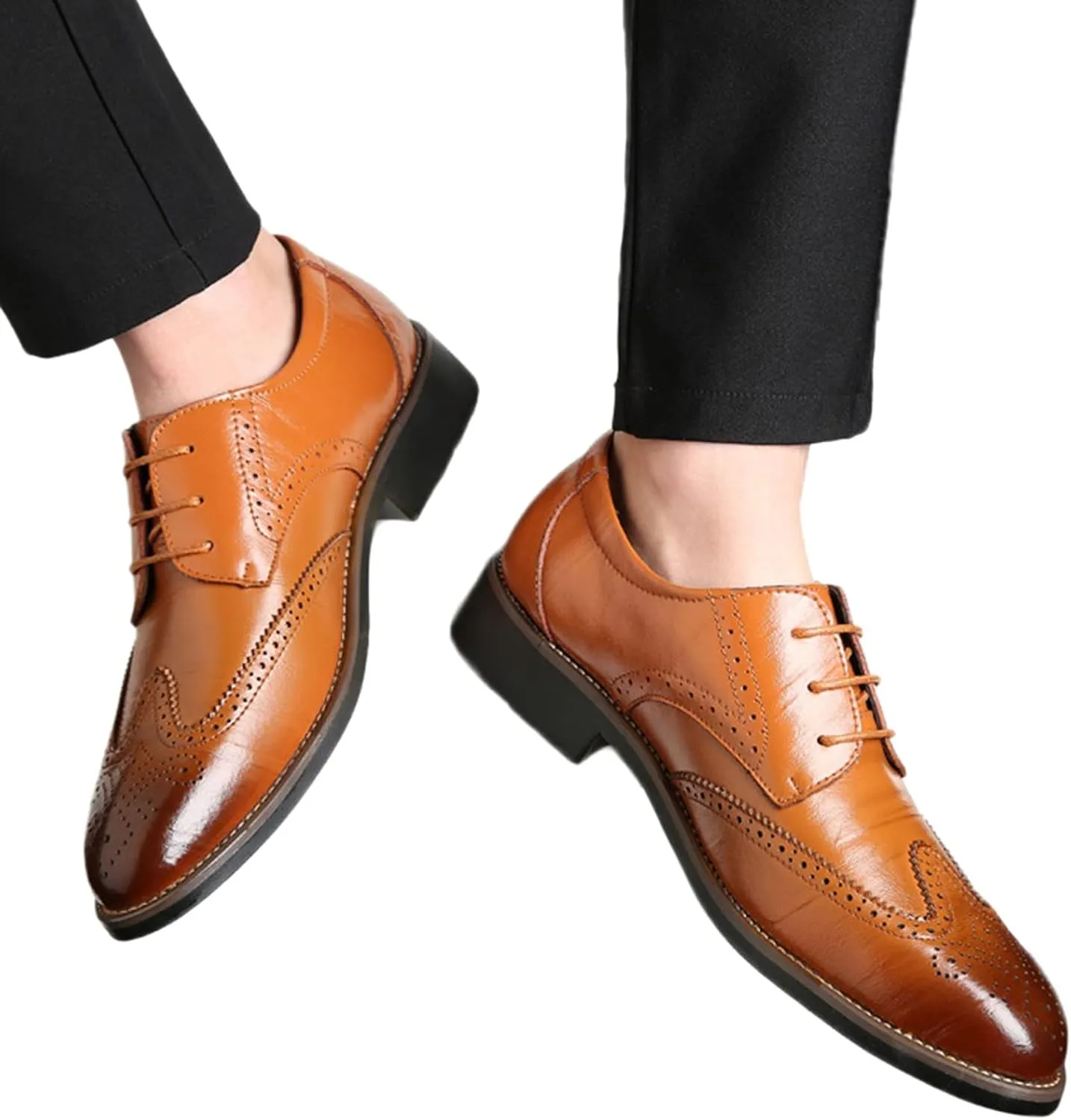 Mens Premium Leather Dress Shoes Comfort Business Classical Style Men's Breathable Hollow Business Casual Pointed Shoes Men's Handmade Dress Shoes Oxford Formal Leather