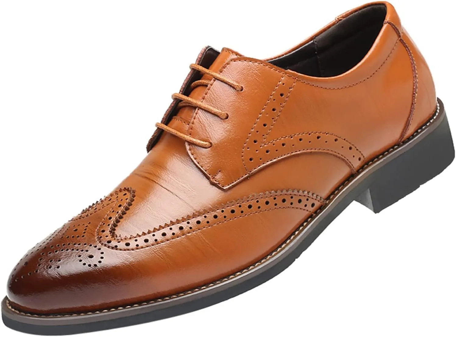Mens Premium Leather Dress Shoes Comfort Business Classical Style Men's Breathable Hollow Business Casual Pointed Shoes Men's Handmade Dress Shoes Oxford Formal Leather