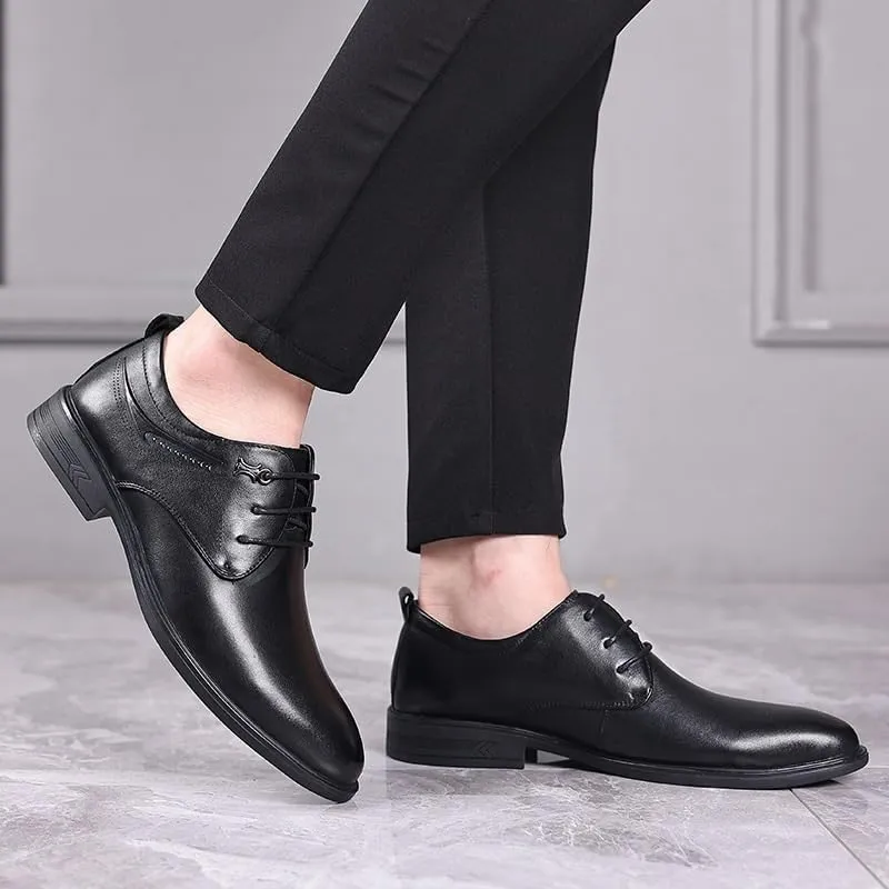 Mens Retro Comfortable Business Formal Oxfords Lace-up Derby Shoes Non-Slip Softsole Walking Dress Shoes for Men