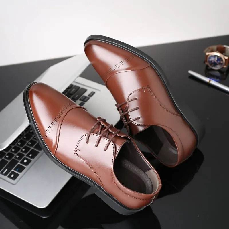 Men's Retro Oxfords Shoes Comfortable Business Lace Up Men Dress Shoes Non-Slip Softsole Pointed Toe Walking Derby Shoes