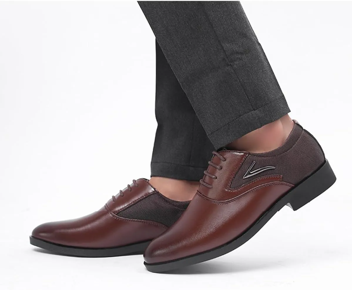 Men's Slip On Oxford Dress Shoes Classic Lace Up Patchwork Lightweight Breathable Formal Wedding Business Shoes