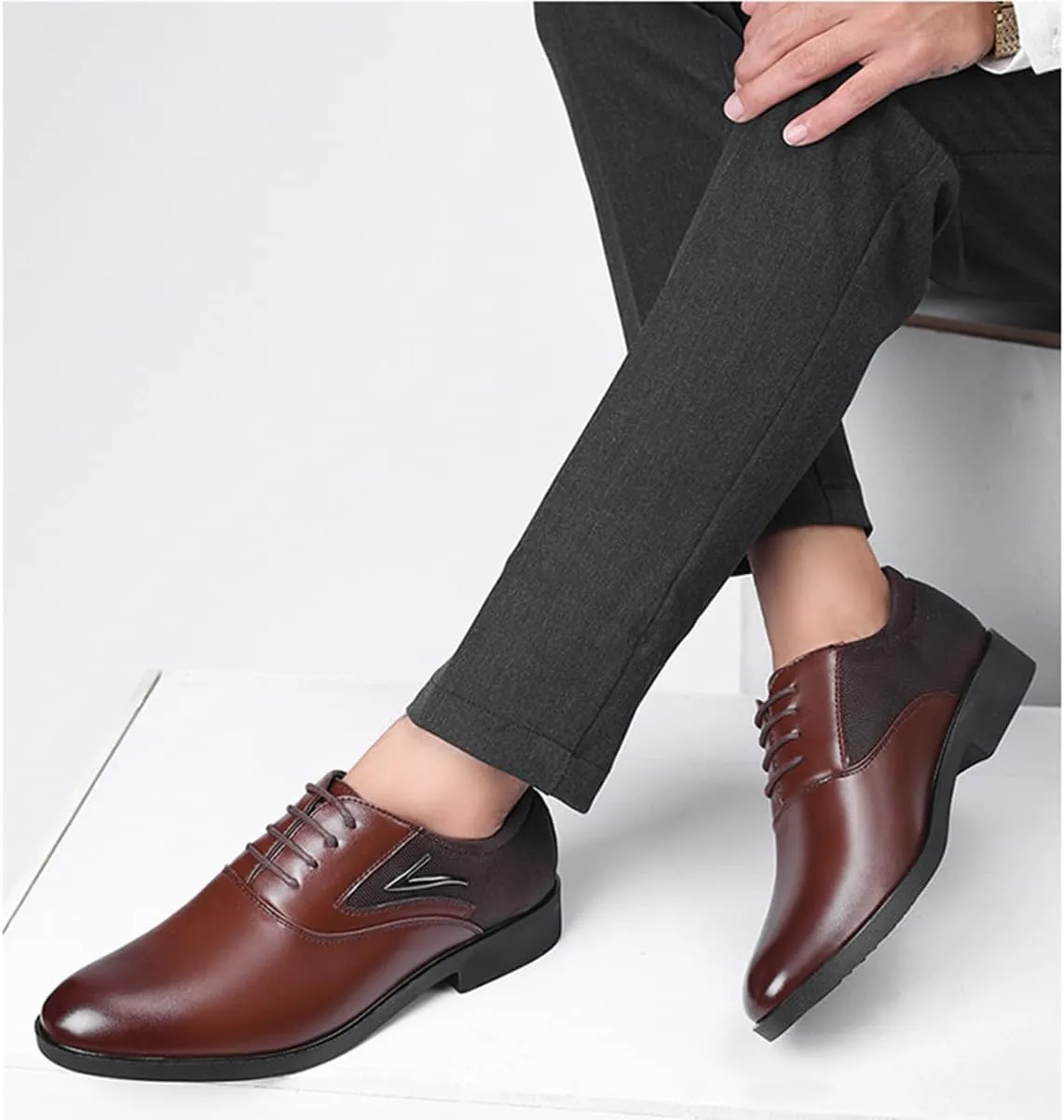 Men's Slip On Oxford Dress Shoes Classic Lace Up Patchwork Lightweight Breathable Formal Wedding Business Shoes