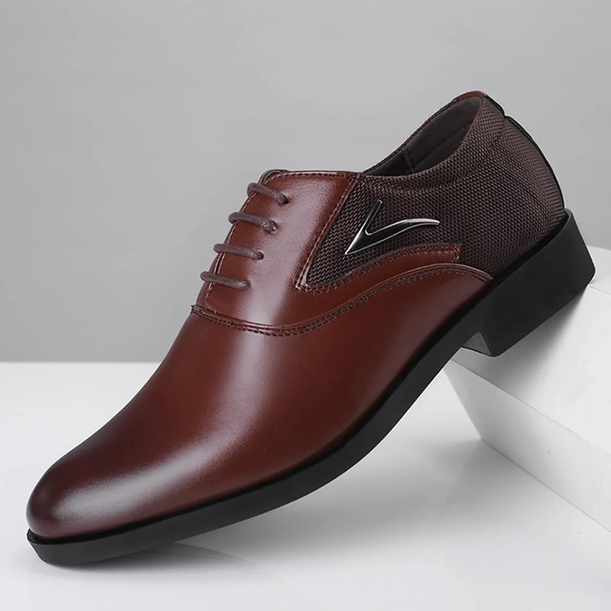Men's Slip On Oxford Dress Shoes Classic Lace Up Patchwork Lightweight Breathable Formal Wedding Business Shoes