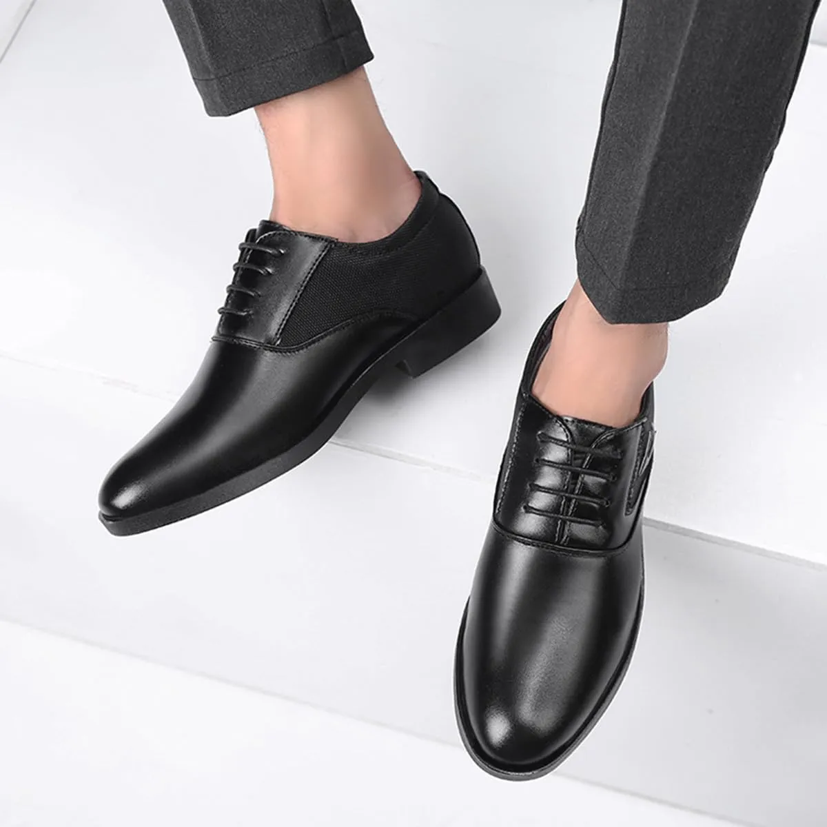 Men's Slip On Oxford Dress Shoes Classic Lace Up Patchwork Lightweight Breathable Formal Wedding Business Shoes