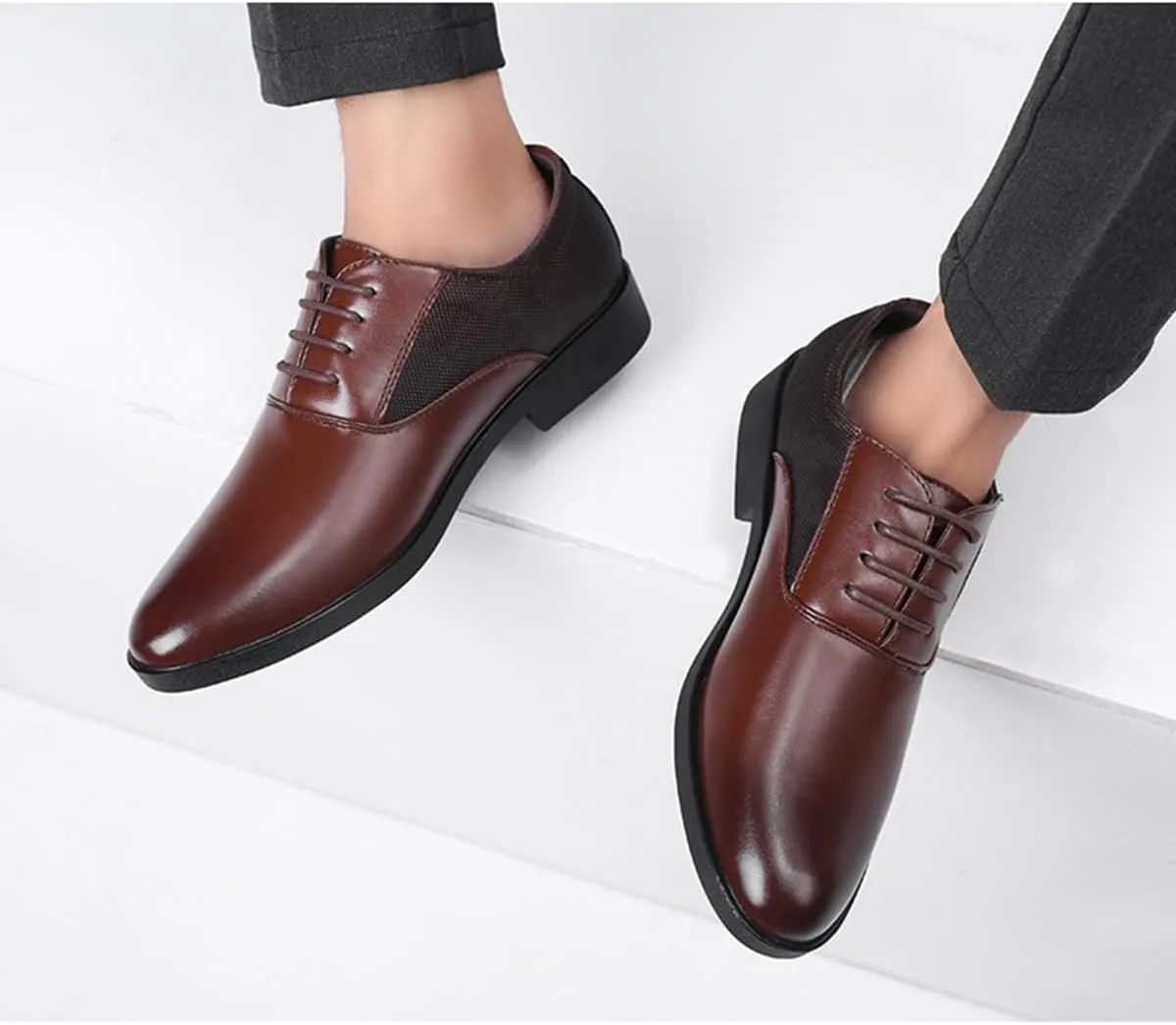 Men's Slip On Oxford Dress Shoes Classic Lace Up Patchwork Lightweight Breathable Formal Wedding Business Shoes