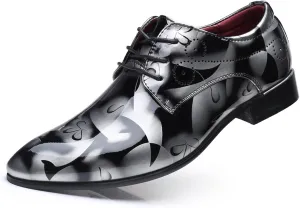 Men's Tuxedo Oxford Shoes Pointed-Toe Lace-up Patent Leather Formal Shoes Fashion Prom Wedding Dress Shoes for Men