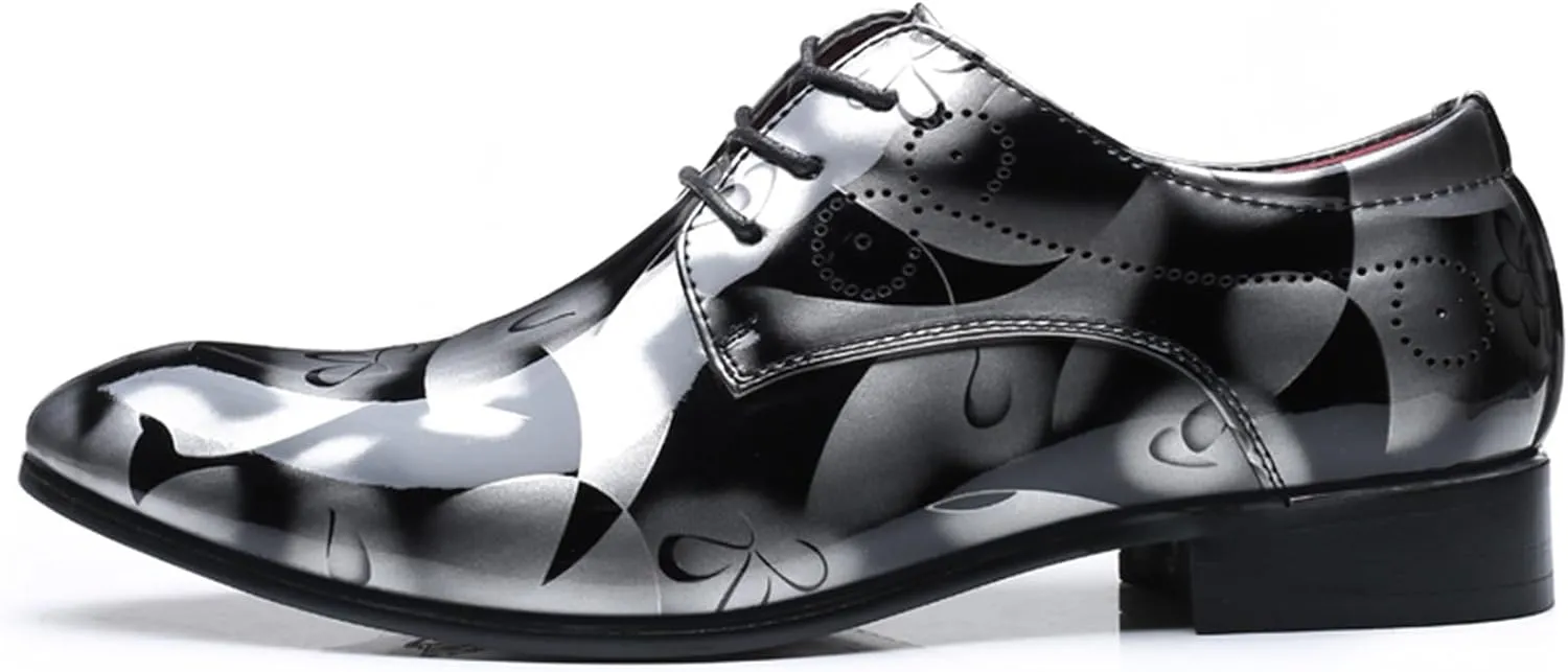 Men's Tuxedo Oxford Shoes Pointed-Toe Lace-up Patent Leather Formal Shoes Fashion Prom Wedding Dress Shoes for Men