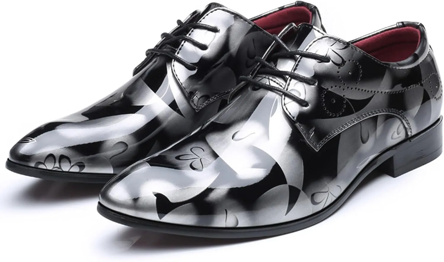 Men's Tuxedo Oxford Shoes Pointed-Toe Lace-up Patent Leather Formal Shoes Fashion Prom Wedding Dress Shoes for Men
