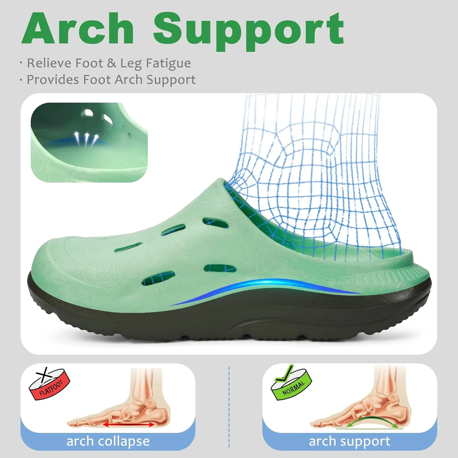 Mens Womens Wide Width Recovery Sandals Sport Slides with Plantar Fasciitis Arch Support Orthotic Clogs Shoes Comfortable Thick Cushion Shower Slippers
