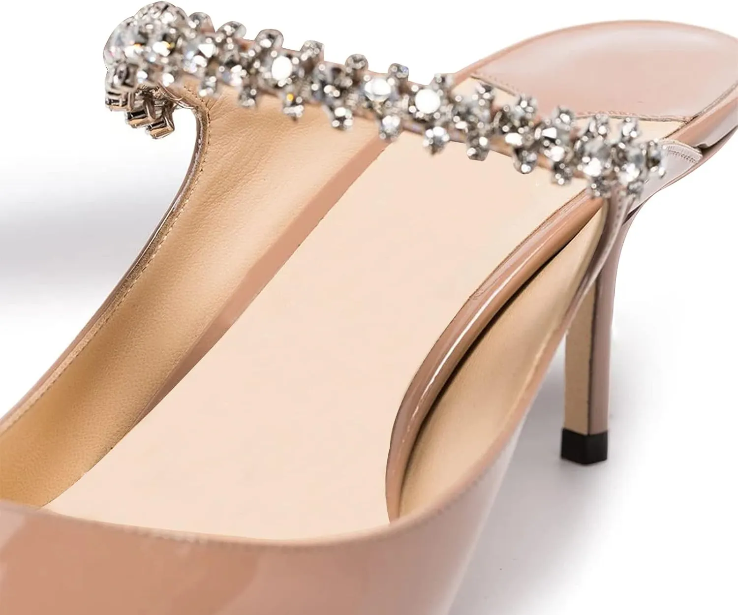 MIRAAZZURRA Women Heeled Mules Rhinestone Strappy Pointed Toe Mules Stiletto High Heels Slip On Bridal Sandals for Women