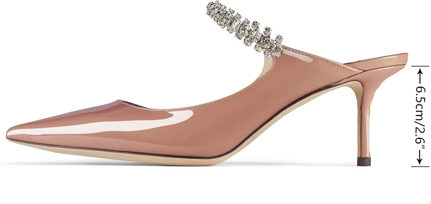 MIRAAZZURRA Women Heeled Mules Rhinestone Strappy Pointed Toe Mules Stiletto High Heels Slip On Bridal Sandals for Women