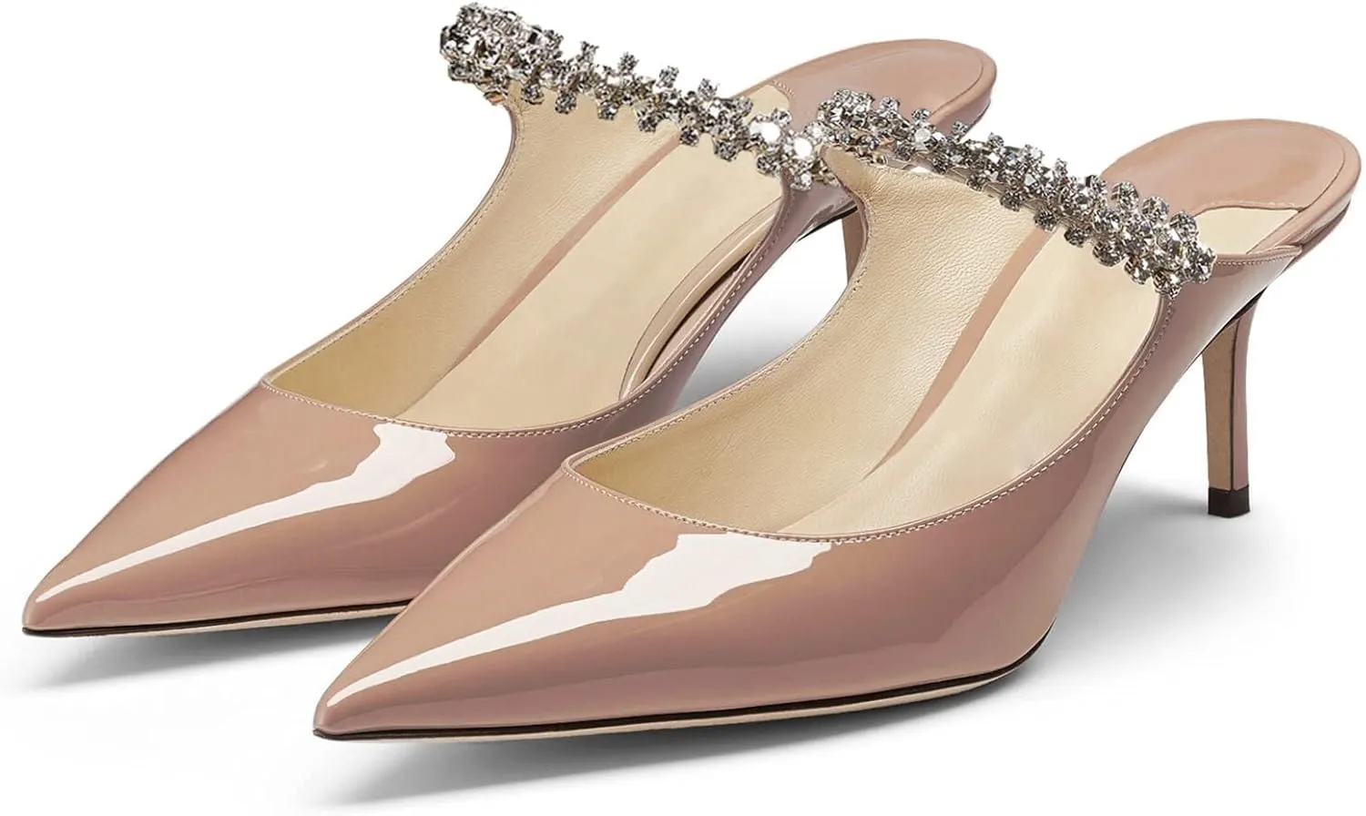 MIRAAZZURRA Women Heeled Mules Rhinestone Strappy Pointed Toe Mules Stiletto High Heels Slip On Bridal Sandals for Women