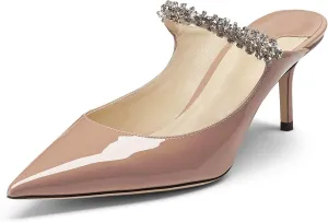 MIRAAZZURRA Women Heeled Mules Rhinestone Strappy Pointed Toe Mules Stiletto High Heels Slip On Bridal Sandals for Women