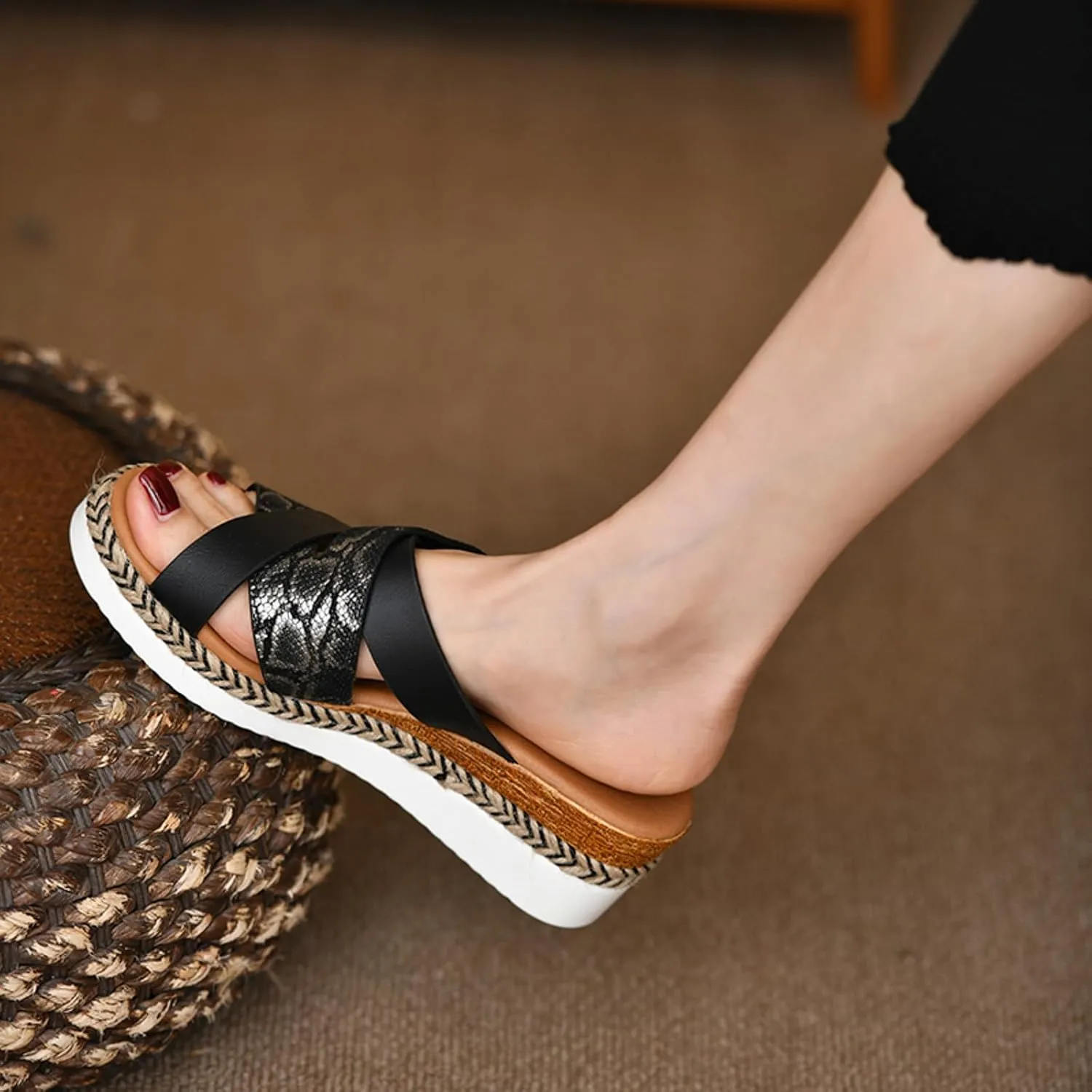 Non Slip Thick Bottom Sandals for Women Rhinestone Open Toe Slip on Casual Sandal Arch Support Casual Sandals
