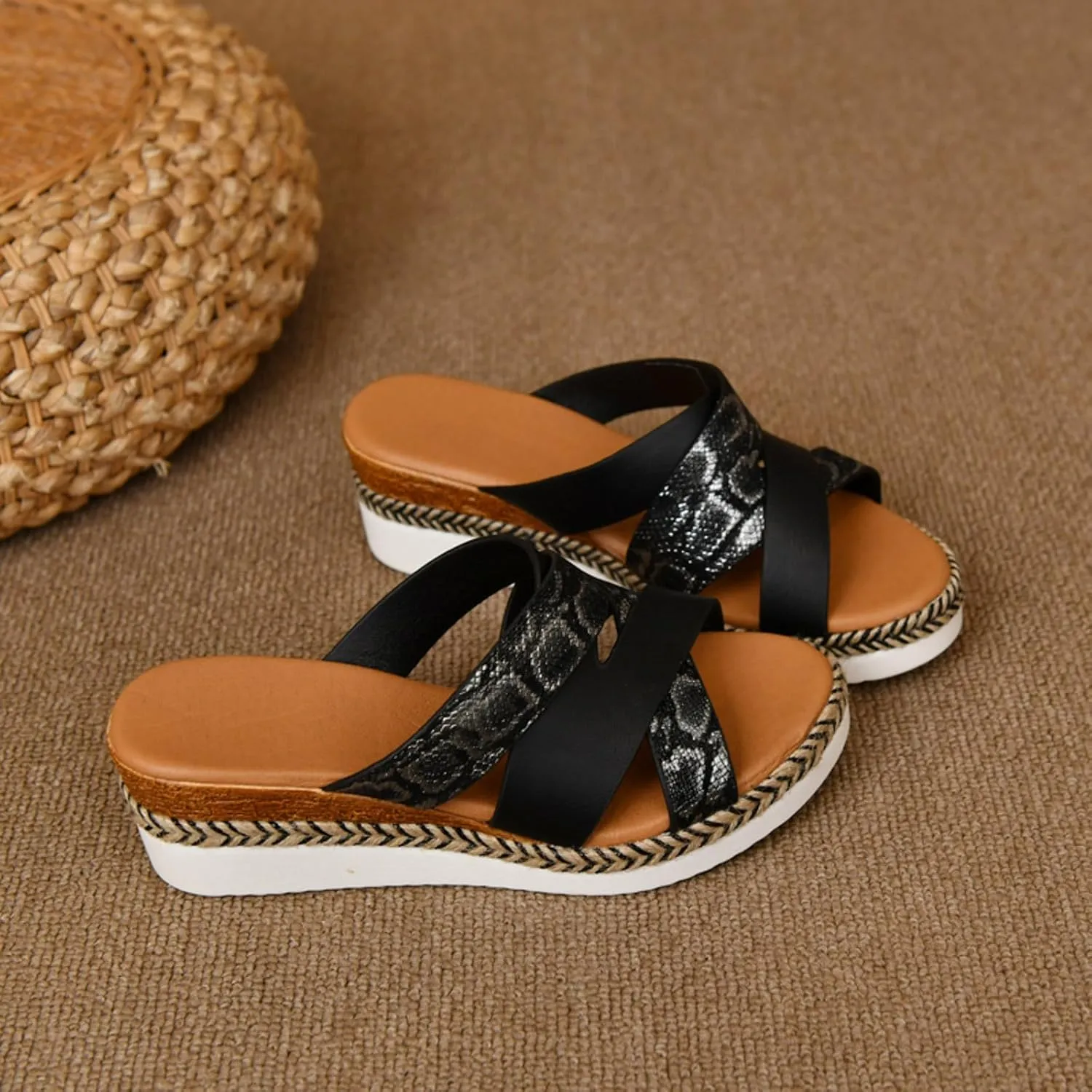 Non Slip Thick Bottom Sandals for Women Rhinestone Open Toe Slip on Casual Sandal Arch Support Casual Sandals