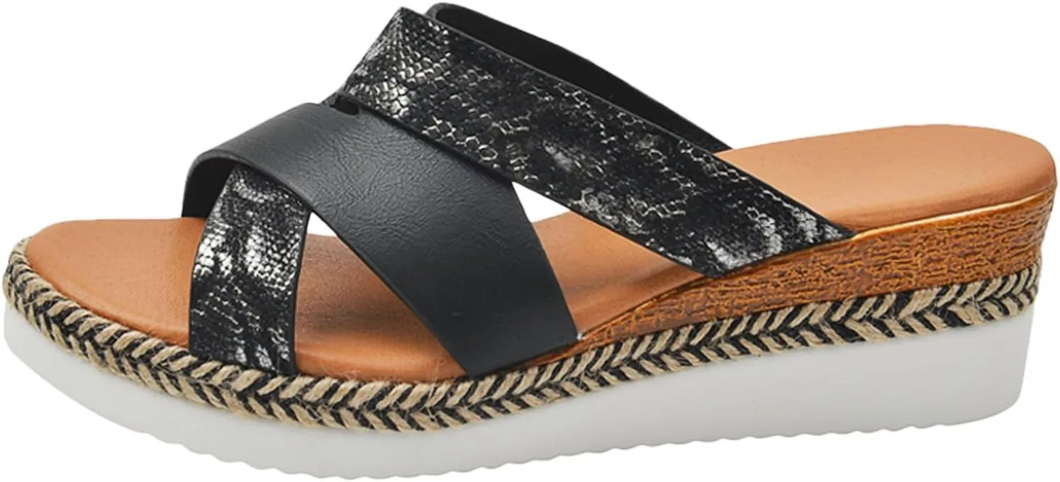 Non Slip Thick Bottom Sandals for Women Rhinestone Open Toe Slip on Casual Sandal Arch Support Casual Sandals