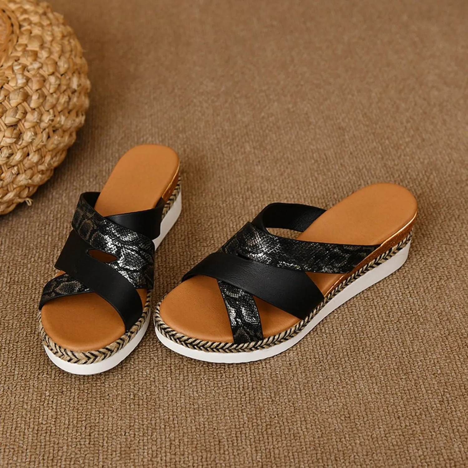 Non Slip Thick Bottom Sandals for Women Rhinestone Open Toe Slip on Casual Sandal Arch Support Casual Sandals