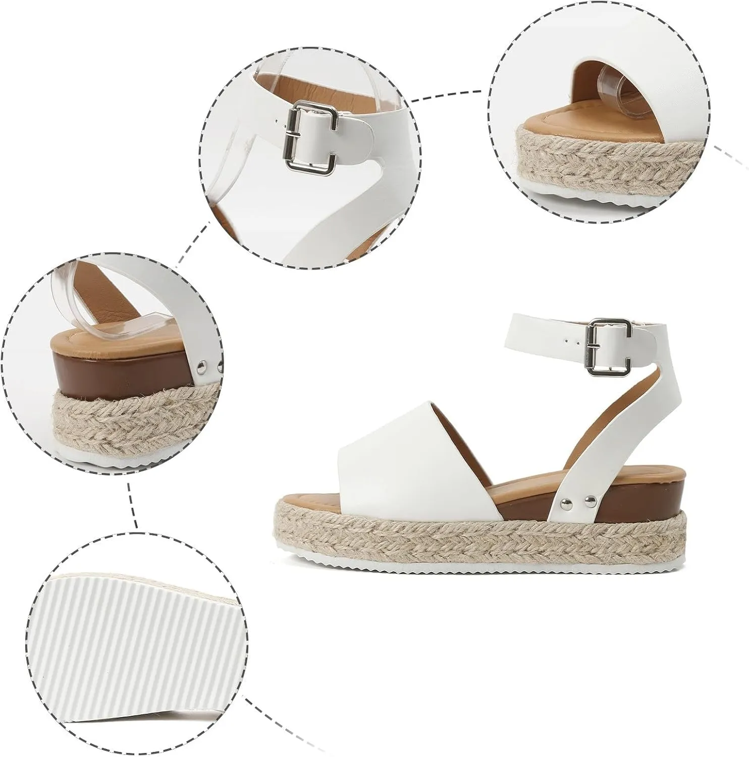 Open Toe Buckle Ankle Strap Espadrilles Flatform Wedge Casual Sandals for Women 2025 Platform Wedge Sandals Women Faux Leather Summer Dressy Elegant Flats