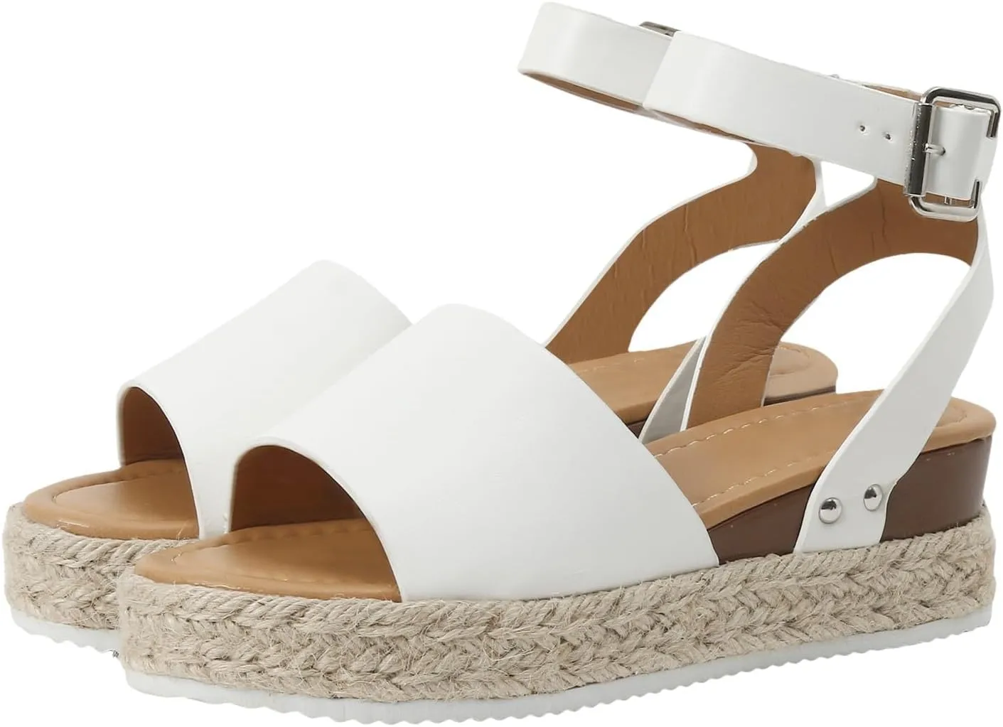 Open Toe Buckle Ankle Strap Espadrilles Flatform Wedge Casual Sandals for Women 2025 Platform Wedge Sandals Women Faux Leather Summer Dressy Elegant Flats