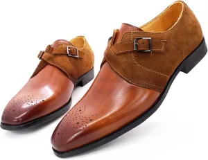 Oxford Dress Shoes for Men Buckle Slip On Monk Strap Shoes Leather Low Top Non Slip Brogues Wedding Office Shoes,Brown-45