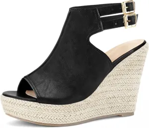 Perphy Espadrilles Slingback Wedges Peep Toe Platform Wedge Heel Sandals for Women
