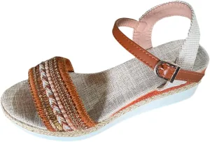 Platform Wedge Sandals for Women,Summer Dressy 2024 Open Toe Ankle Strap Low Heels Beach Boho Orthopedic Casual Slippers with Arch Support Dress 2025 Comfortable Anti Slip Walking Shoes