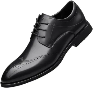 Pointed Toe Leather Cap Toe Shoes Breathable Dress Oxford for Men Lace Up Rubber Low Top Non Slip Prom