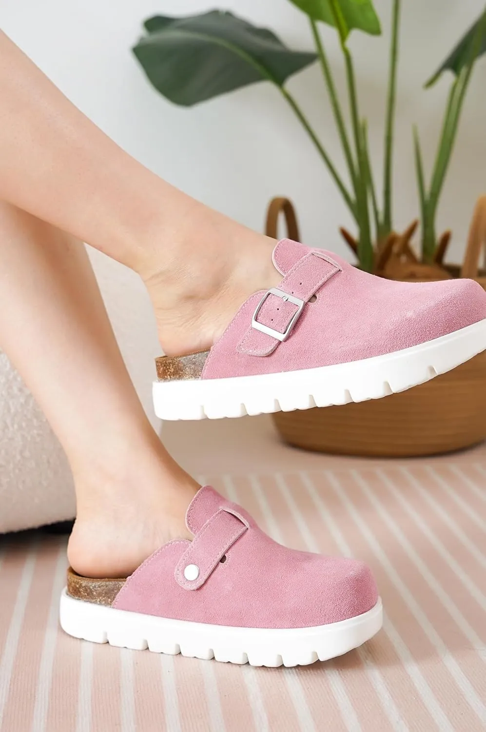 Project Cloud Genuine Leather Platform Clogs for Women Footwear - Memory Foam Arch Support Cork Footbed Casual Shoes & Mules for Women 2025 (Benton Chunky)
