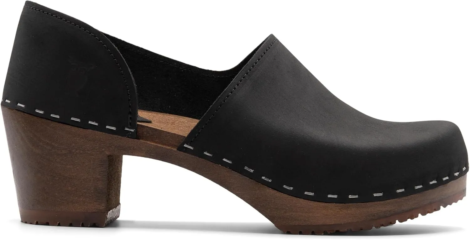 Sandgrens Handmade Swedish High Heel Wood Closed-Back Clogs for Women | Brett
