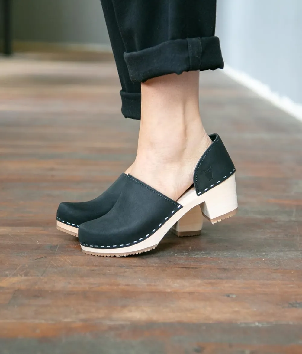 Sandgrens Handmade Swedish High Heel Wood Closed-Back Clogs for Women | Brett