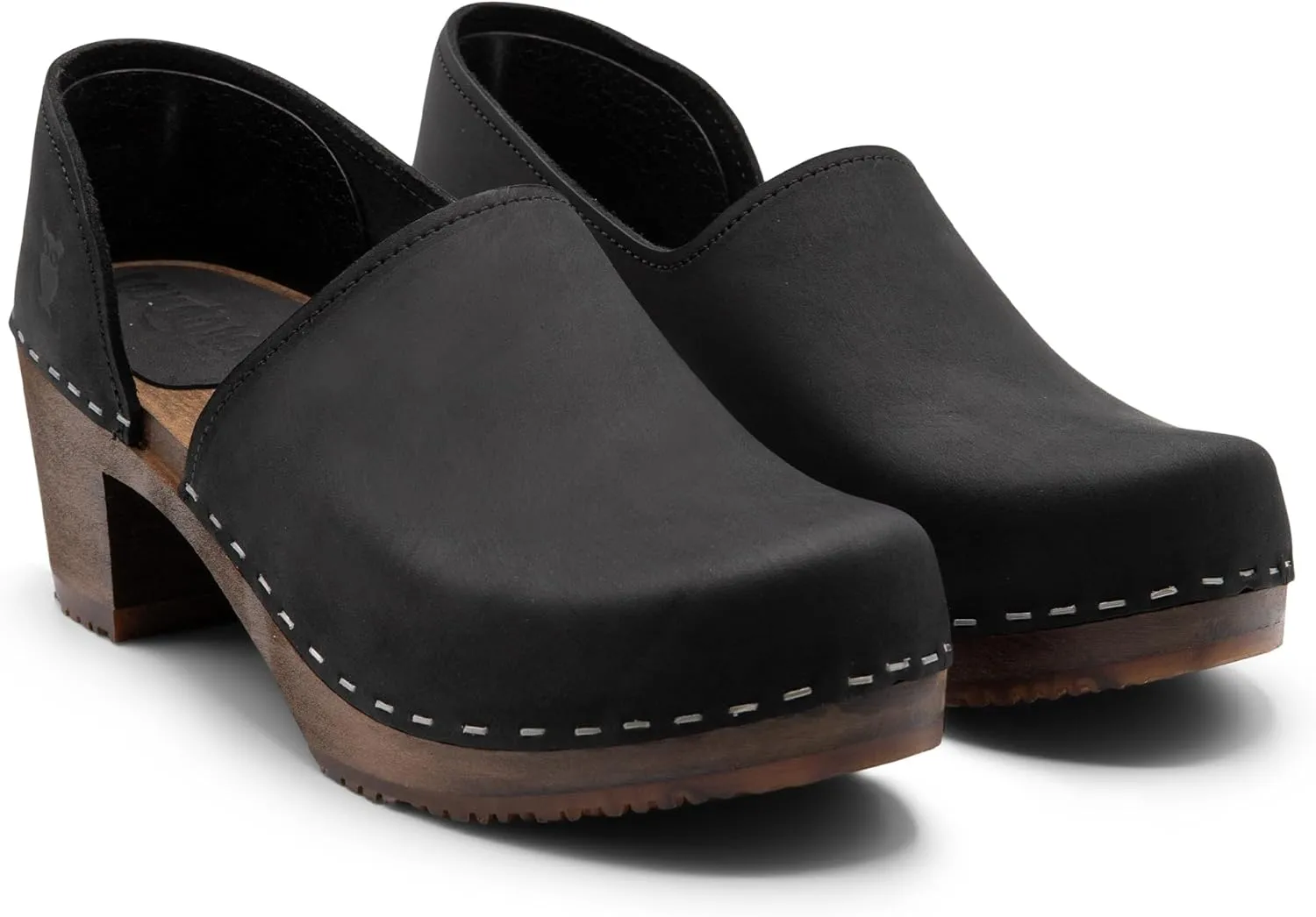 Sandgrens Handmade Swedish High Heel Wood Closed-Back Clogs for Women | Brett