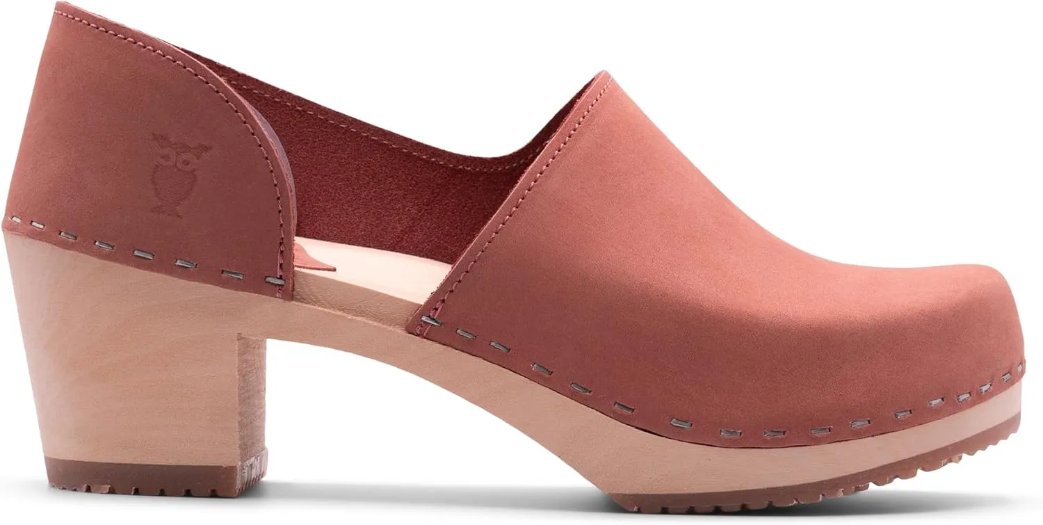 Sandgrens Handmade Swedish High Heel Wood Closed-Back Clogs for Women | Brett