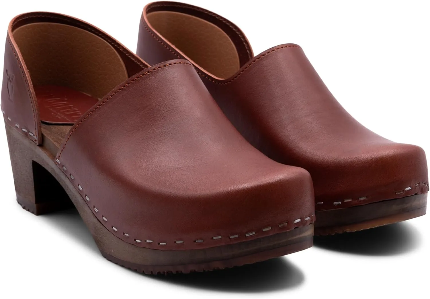 Sandgrens Handmade Swedish High Heel Wood Closed-Back Clogs for Women | Brett