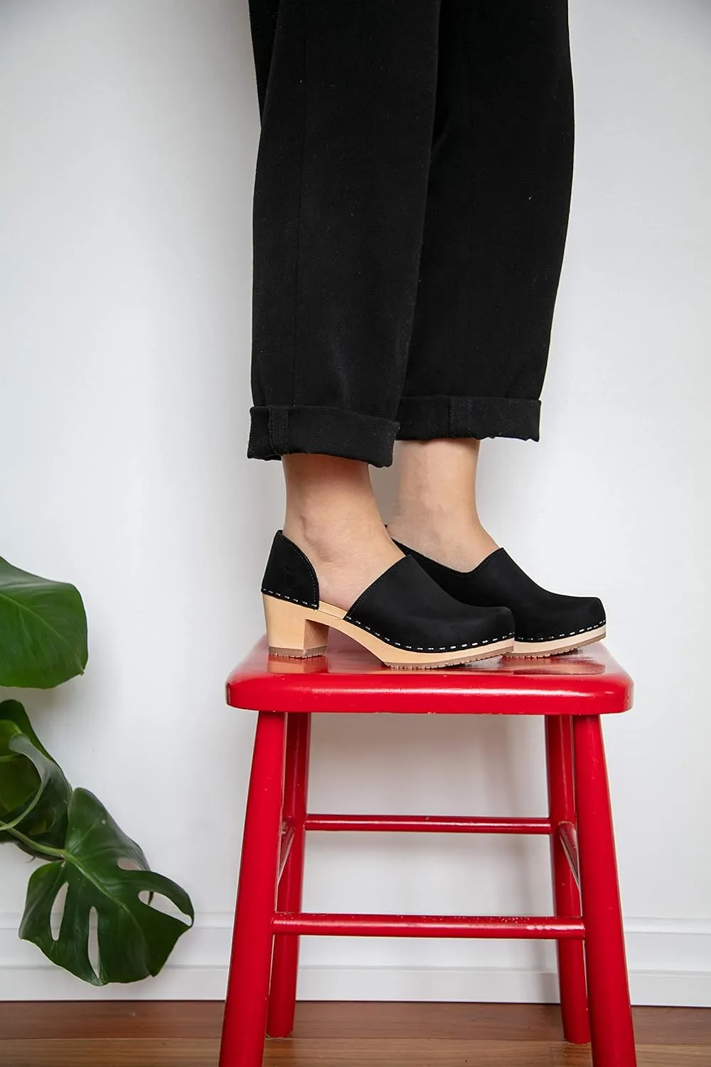 Sandgrens Handmade Swedish High Heel Wood Closed-Back Clogs for Women | Brett